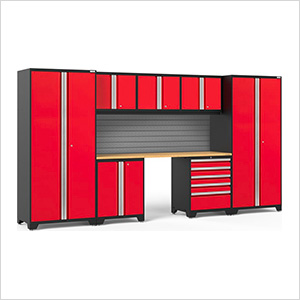 PRO Series Red 8-Piece Set with Bamboo Top and Slatwall