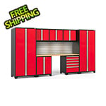 NewAge Garage Cabinets PRO Series Red 8-Piece Set with Bamboo Top, Slatwall and LED Lights