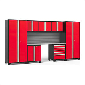 PRO Series Red 8-Piece Set with Stainless Steel Top and Slatwall