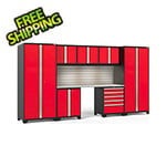 NewAge Garage Cabinets PRO Series Red 8-Piece Set with Stainless Steel Top, Slatwall and LED Lights