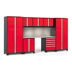 PRO Series 3.0 Red 8-Piece Set with Stainless Steel Top, Slatwall and LED Lights