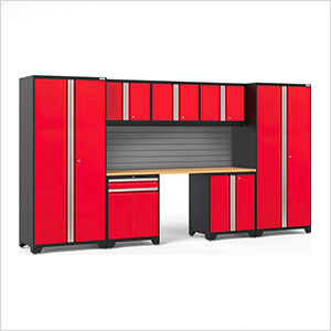 PRO Series Red 8-Piece Set with Bamboo Top and Slatwall