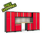 NewAge Products PRO Series Red 8-Piece Cabinet Set with Bamboo Top Slatwall and LED Lights