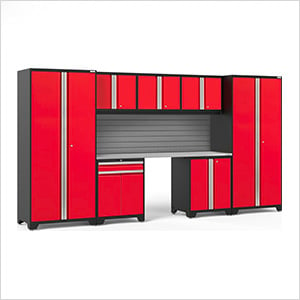 PRO Series Red 8-Piece Set with Stainless Steel Top and Slatwall