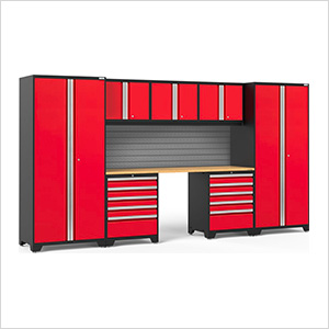 PRO Series 3.0 Red 8-Piece Set with Bamboo Top and Slatwall