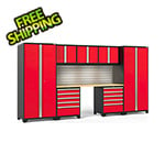 NewAge Garage Cabinets PRO Series Red 8-Piece Set with Bamboo Top, Slatwall and LED Lights