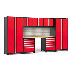 PRO Series 3.0 Red 8-Piece Set with Bamboo Top, Slatwall and LED Lights