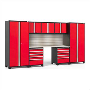 PRO Series 3.0 Red 8-Piece Set with Stainless Steel Top, Slatwall and LED Lights
