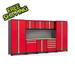 NewAge Garage Cabinets PRO Series 3.0 Red 9-Piece Set with Bamboo Top and Slatwall