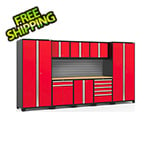 NewAge Garage Cabinets PRO Series Red 9-Piece Set with Bamboo Top and Slatwall