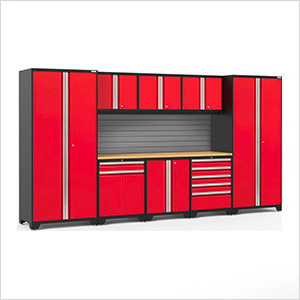 PRO Series Red 9-Piece Set with Bamboo Top and Slatwall