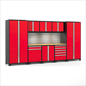PRO Series 3.0 Red 9-Piece Set with Bamboo Top, Slatwall and LED Lights
