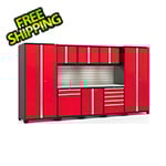 NewAge Garage Cabinets PRO Series 3.0 Red 9-Piece Set with Stainless Steel Top, Slatwall and LED Lights
