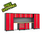 NewAge Garage Cabinets PRO Series Red 10-Piece Set with Bamboo Top and Slatwall