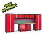 NewAge Garage Cabinets PRO Series Red 10-Piece Set with Bamboo Top and Slatwall