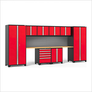 PRO Series Red 10-Piece Set with Bamboo Top and Slatwall