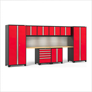 PRO Series Red 10-Piece Set with Bamboo Top, Slatwall and LED Lights