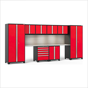 PRO Series 3.0 Red 10-Piece Set with Stainless Steel Top, Slatwall and LED Lights