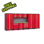 NewAge Garage Cabinets PRO Series Red 10-Piece Set with Bamboo Top and Slatwall