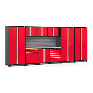 PRO Series Red 10-Piece Set with Bamboo Top and Slatwall