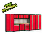 NewAge Garage Cabinets PRO Series Red 10-Piece Set with Bamboo Top, Slatwall and LED Lights