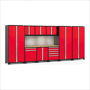 PRO Series 3.0 Red 10-Piece Set with Bamboo Top, Slatwall and LED Lights