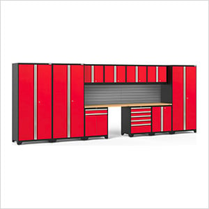 PRO Series Red 12-Piece Set with Bamboo Tops and Slatwall