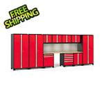 NewAge Garage Cabinets PRO Series Red 12-Piece Set with Bamboo Tops, Slatwall and LED Lights