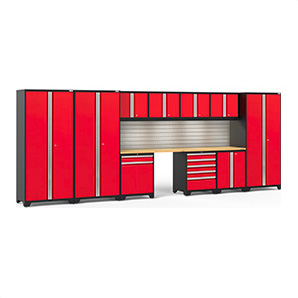 PRO Series 3.0 Red 12-Piece Set with Bamboo Tops, Slatwall and LED Lights