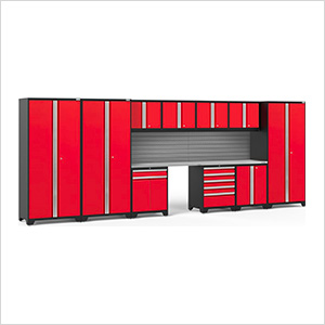 PRO Series Red 12-Piece Set with Stainless Steel Tops and Slatwall
