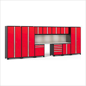 PRO Series Red 12-Piece Set with Stainless Steel Tops, Slatwall and LED Lights