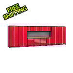 NewAge Garage Cabinets PRO Series 3.0 Red 14-Piece Set with Bamboo Tops and Slatwall