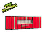 NewAge Garage Cabinets PRO Series Red 14-Piece Set with Bamboo Tops, Slatwall and LED Lights