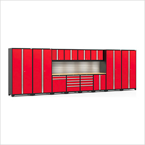 PRO Series Red 14-Piece Set with Bamboo Tops, Slatwall and LED Lights