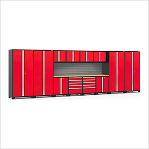 PRO Series Red 14-Piece Set with Bamboo Top and Slatwall