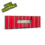 NewAge Garage Cabinets PRO Series 3.0 Red 14-Piece Set with Bamboo Top, Slatwall and LED Lights