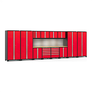 PRO Series 3.0 Red 14-Piece Set with Bamboo Top, Slatwall and LED Lights