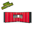 NewAge Garage Cabinets PRO Series Red 16-Piece Corner Set with Bamboo Tops and Slatwall