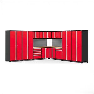 PRO Series Red 16-Piece Corner Set with Bamboo Tops and Slatwall