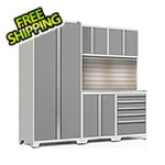 NewAge Garage Cabinets PRO Series Platinum 6-Piece Set with Stainless Steel Top, Slatwall and Lights