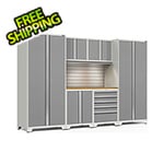 NewAge Garage Cabinets PRO Series 3.0 White 7-Piece Set with Bamboo Top, Slatwall and LED Lights