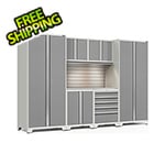 NewAge Garage Cabinets PRO Series Platinum 7-Piece Set with Stainless Top, Slatwall and LED Lights