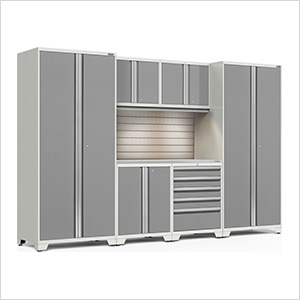PRO Series 3.0 White 7-Piece Set with Stainless Top, Slatwall and LED Lights