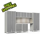 NewAge Products PRO Series Platinum 8-Piece Cabinet Set with Stainless Steel Top Slatwall and LED Lights