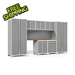 NewAge Garage Cabinets PRO Series Platinum 8-Piece Set with Bamboo Top and Slatwall