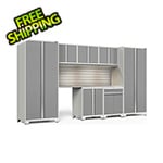 NewAge Garage Cabinets PRO Series  Platinum 8-Piece Set with Stainless Steel Top, Slatwall and LED Lights