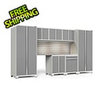 NewAge Garage Cabinets PRO Series 3.0 White 8-Piece Set with Stainless Steel Top, Slatwall and LED Lights