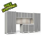 NewAge Products PRO Series Platinum 8-Piece Cabinet Set with Stainless Steel Top Slatwall and LED Lights