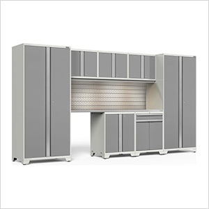 PRO Series 3.0 White 8-Piece Set with Stainless Steel Top, Slatwall and LED Lights