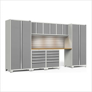 PRO Series 3.0 White 8-Piece Set with Bamboo Top, Slatwall and LED Lights